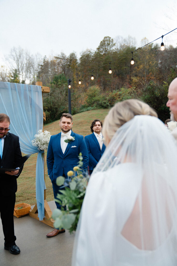 Groom's reaction to seeing the bride at 4 Points Farm in Sevierville, Tennessee